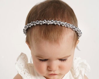 Baby tiara headband, Baptism Headband, baby silver crown, baby headband for first communion, gender reveal crown