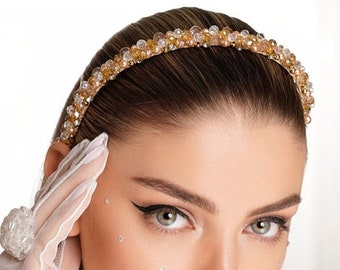 Gold Crystal Headband | Hair jewellery | Pearls Headband | Wedding tiara | Fashion headband