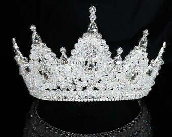 High crystal crown, bridal queen crown, renaissance crown, royal crown wedding tiara.