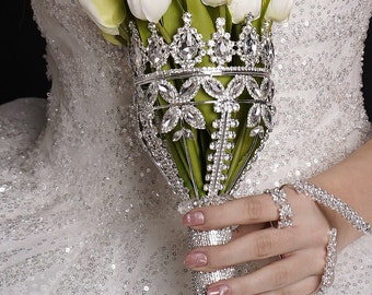 Bride's bouquet holder with rhinestones. bridal bouquet crystals