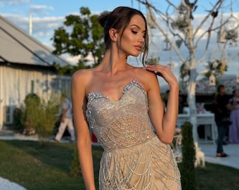 Silver Rhinestone Corset Dress, Handmade Festival Costume