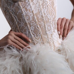 Lace Corset Wedding Dress With Feathers Skirt. Champagne Prom Dress ...