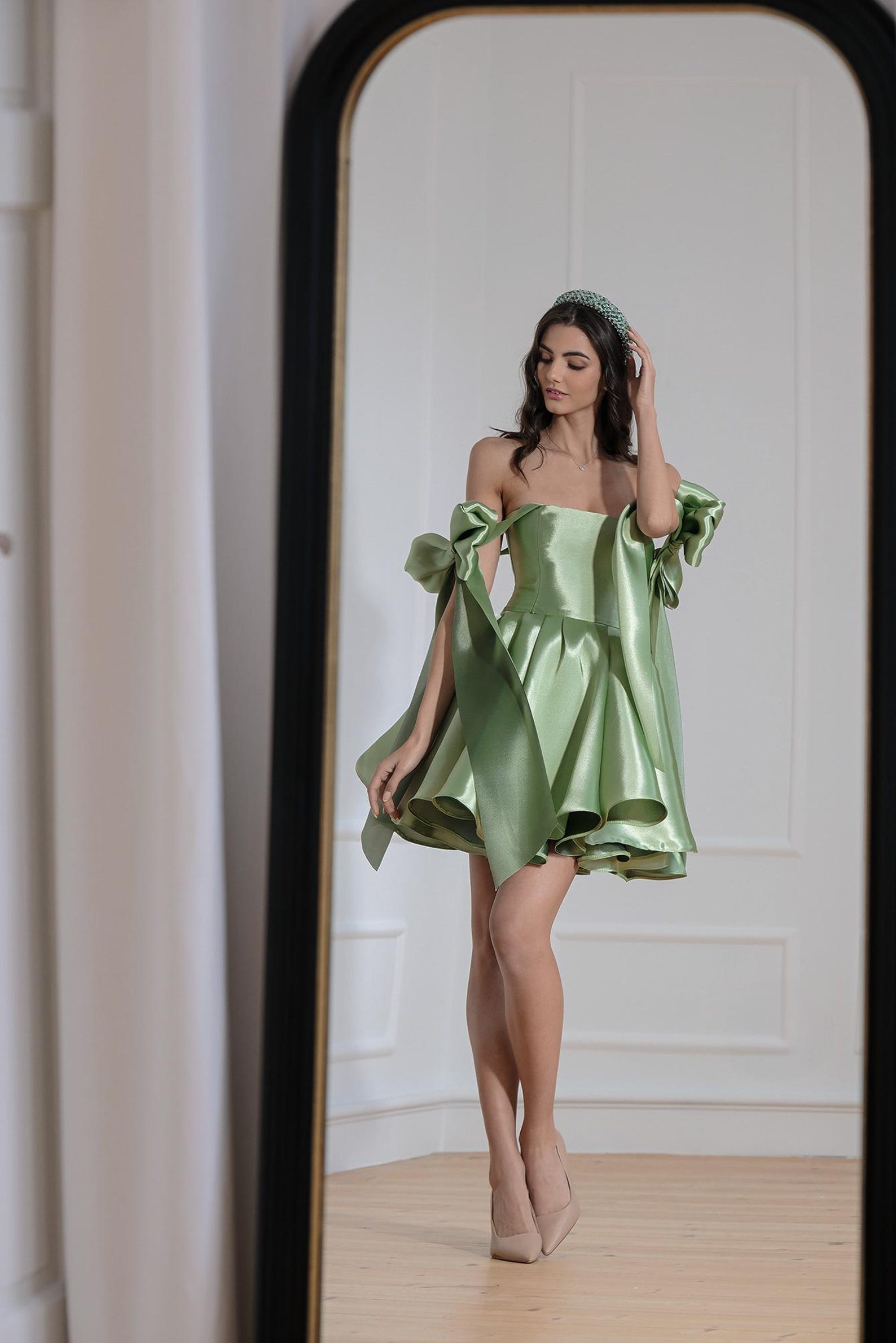 Midi dress with corset in olive green main image 0