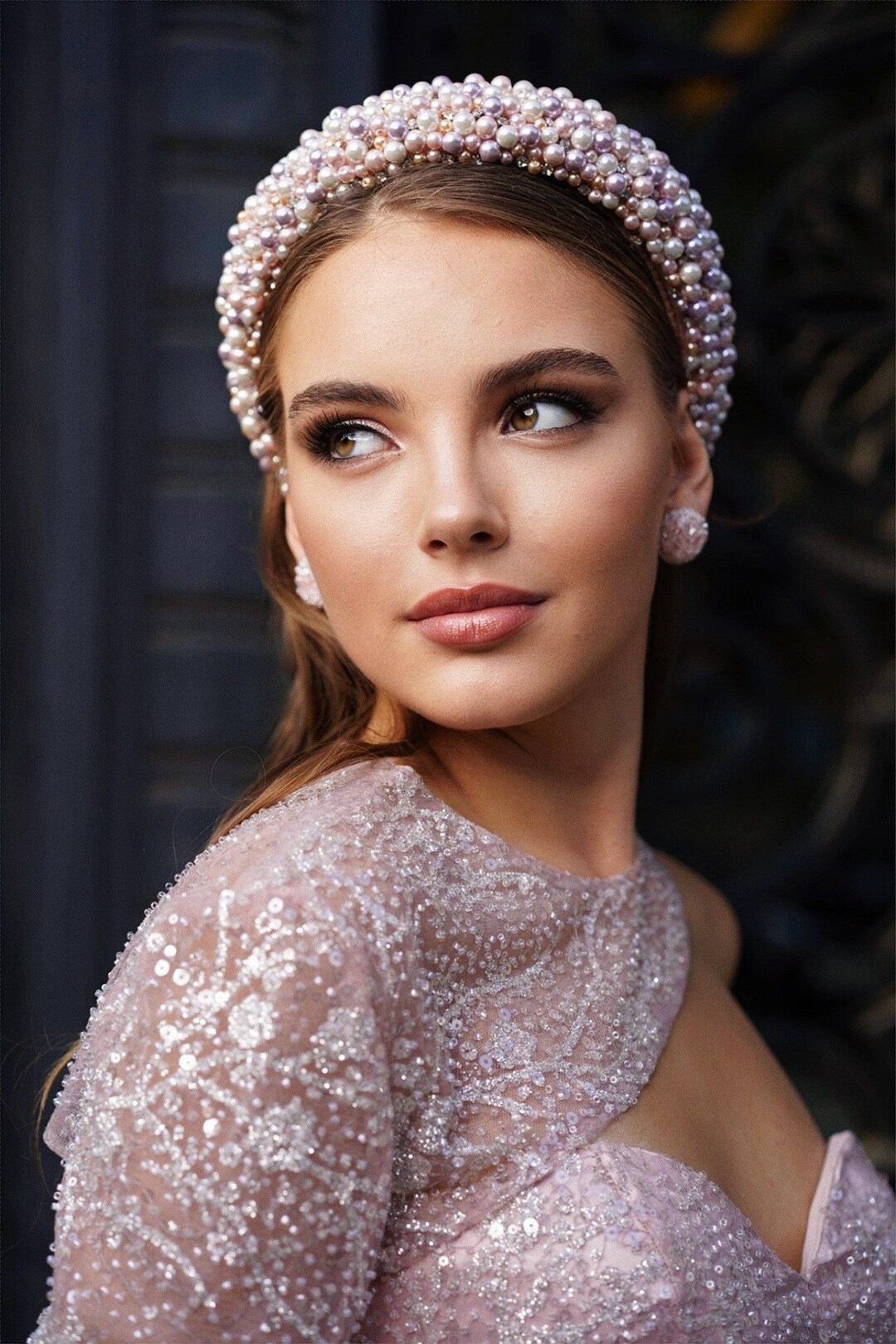 Stellar Rose Pearl bead headband fabric hot pink 71602 main image 0