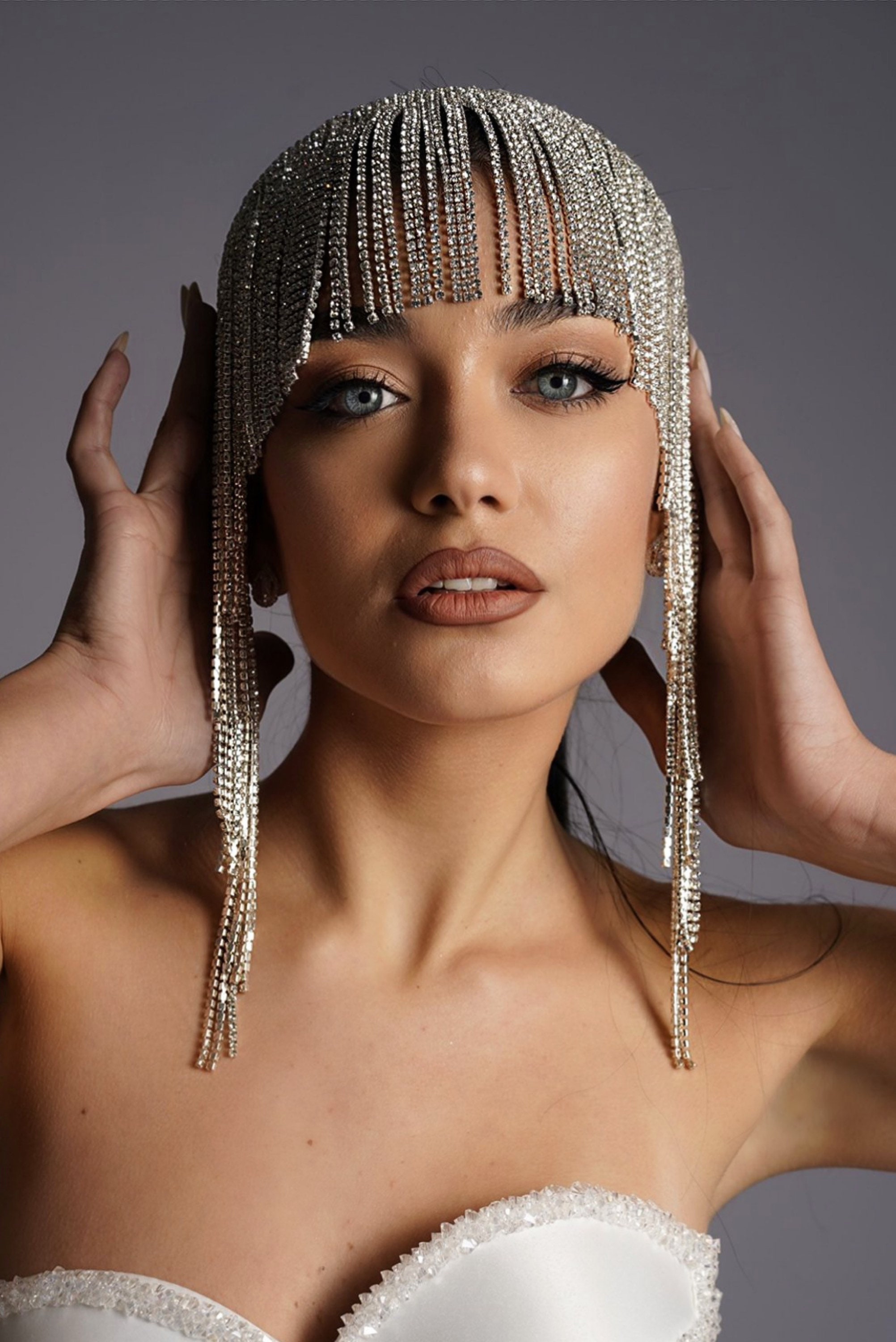 Rhinestone Head Chain, Tassel Bridal Headband, Forehead 