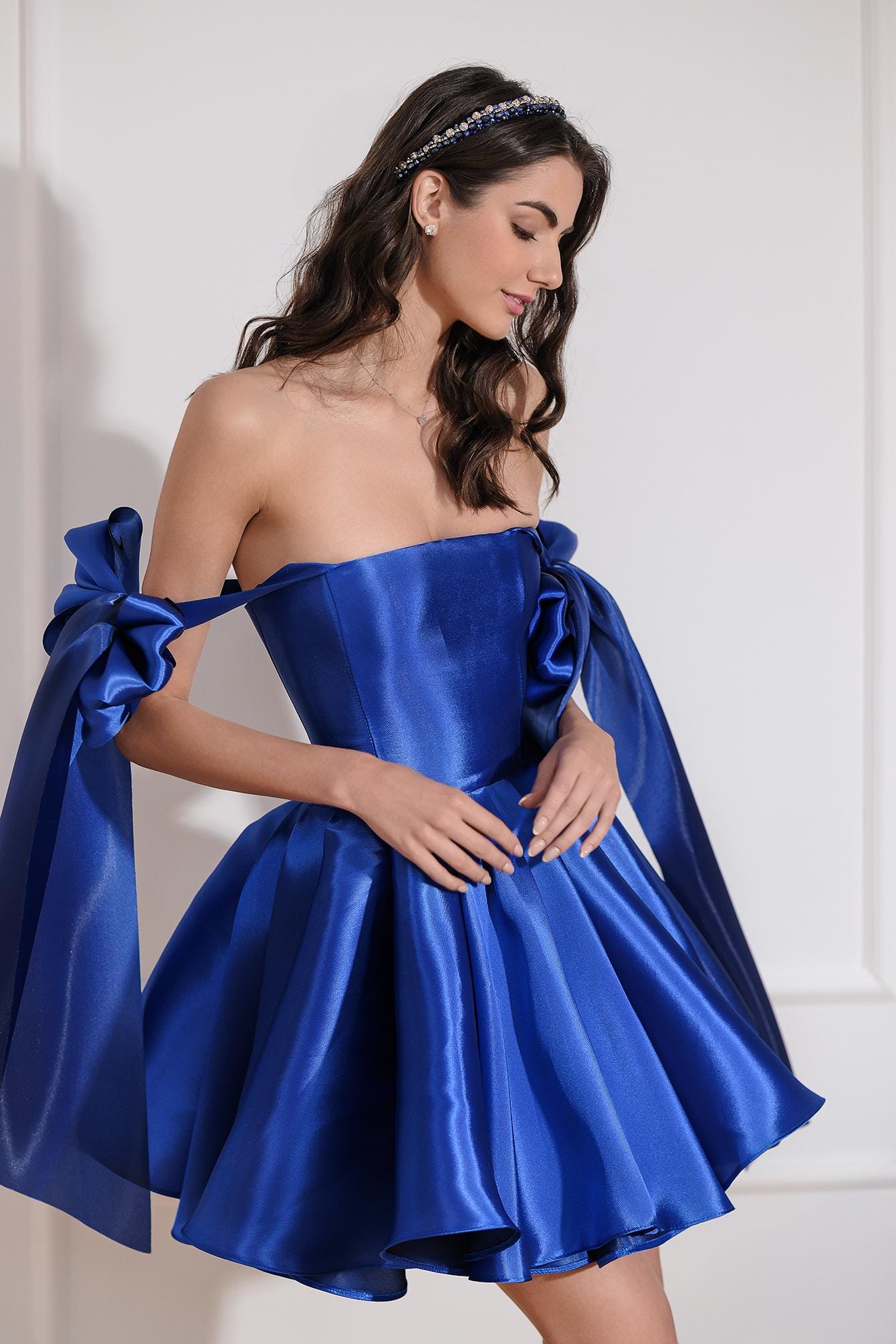 blue bow prom dress Jade Sweetheart Bow Tie Shoulder Tulle Long Prom Dress, Blue Long Tull –  jbydress main image 1
