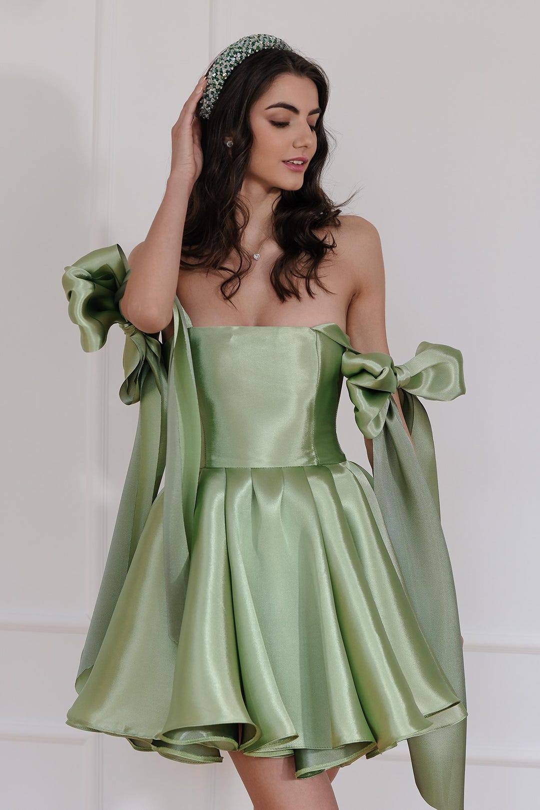 emerald green corset dress short Emerald Green Off-Shoulder Tiered Lace Mini Dress  Short Corset Party Dress