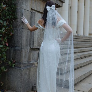 Long Bow Veil . Pearl Veil White. Unique Wedding Veil, Bridal Veil - Etsy