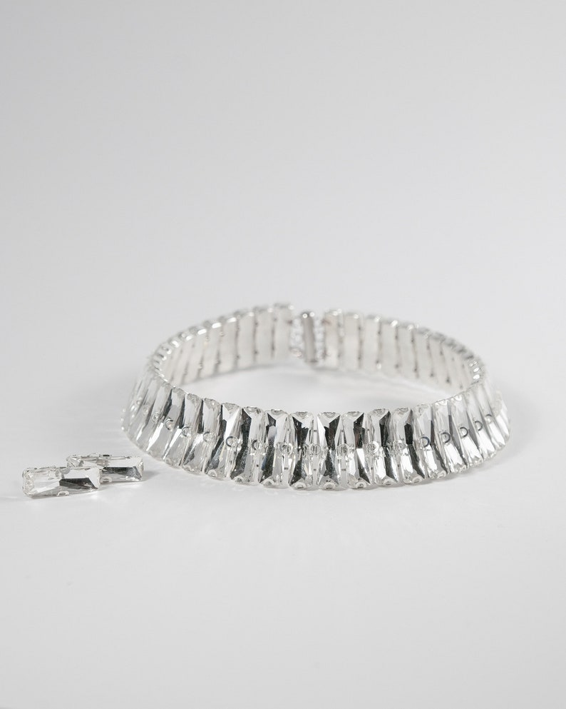 Große Strass-Choker Halskette. Silber Kristall Choker Armband-Set. Bild 8