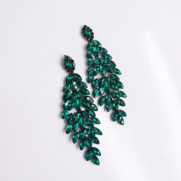 Green Chandelier earrings,REd Green Gold Silver Crystal pageant earrings,  Wedding Earrings