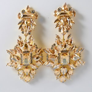 Rhinestones oversized earrings. Gold earrings-contestants. Large chandelier earrings image 6