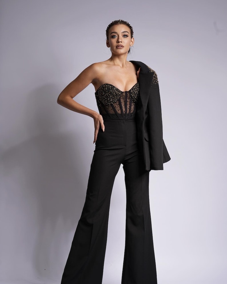 Black Dressy Pant Suits 3 Piece Evening Pant Suit Woman With - Etsy