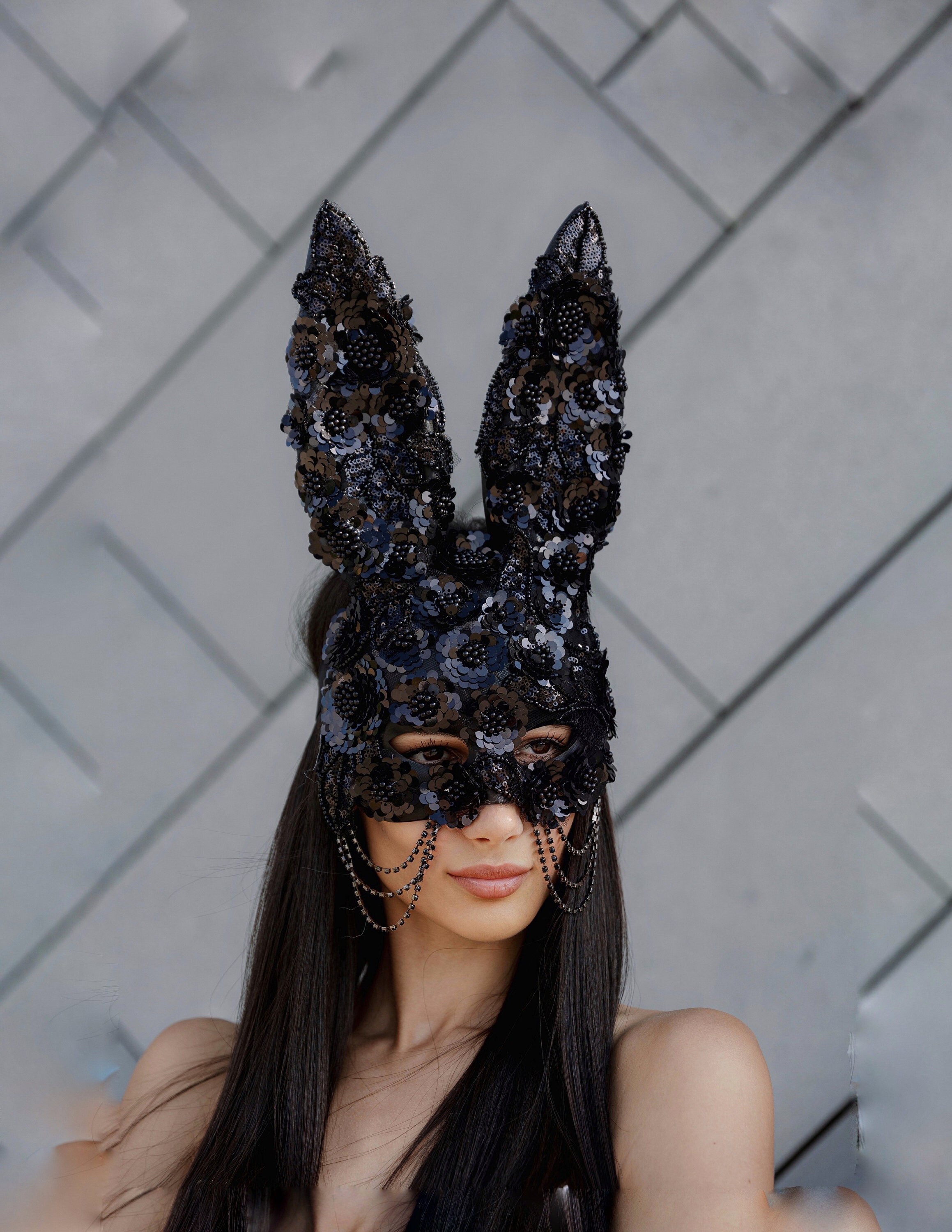 Black rabbit ear mask deals