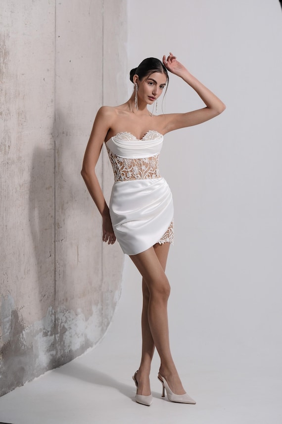 Short Wedding Dress. Draped Lace Corset Dress. White Cocktail Dress,  Reception Dress. - Etsy UK