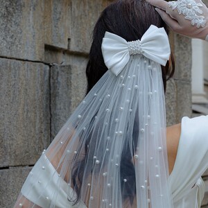 Long Bow Veil . Pearl Veil White. Unique Wedding Veil, Bridal Veil - Etsy