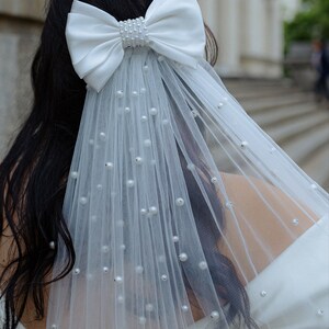 Long Bow Veil . Pearl Veil White. Unique Wedding Veil, Bridal Veil - Etsy
