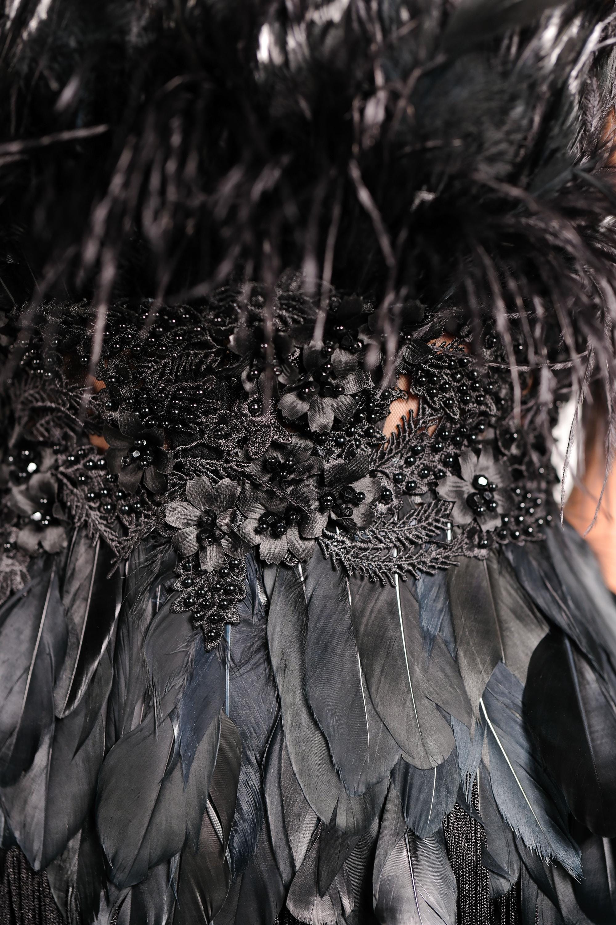 black swan feather dress Shop Black Feather Ball Gown, Gothic Wedding Dress, Maxi Dark Angel Gown, Black Swan Dress With Train, Halloween Costume, Fantasy Gown, Raven - main image 0