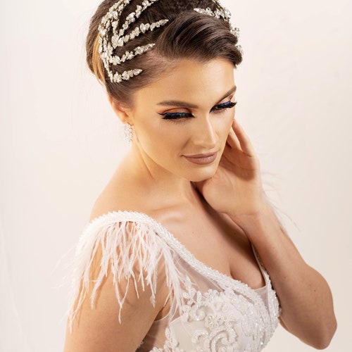 Rhinestone headdress , bridal hair wine tiara. forehead jewelry. shops Crystal wedding crown.