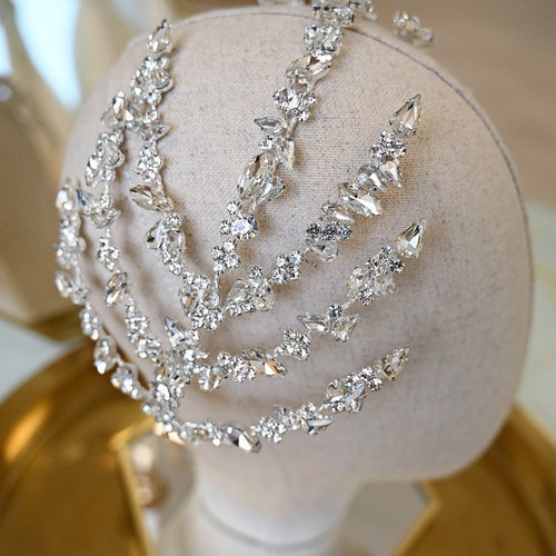 Rhinestone headdress , bridal hair wine tiara. forehead jewelry. shops Crystal wedding crown.