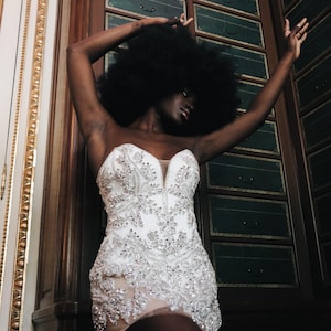 Rhinestone wedding dress. Short corset dress. Luxury mini prom corset dress.