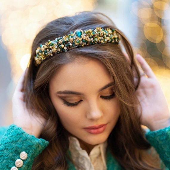 Green Beaded Headband Green Beaded Headband