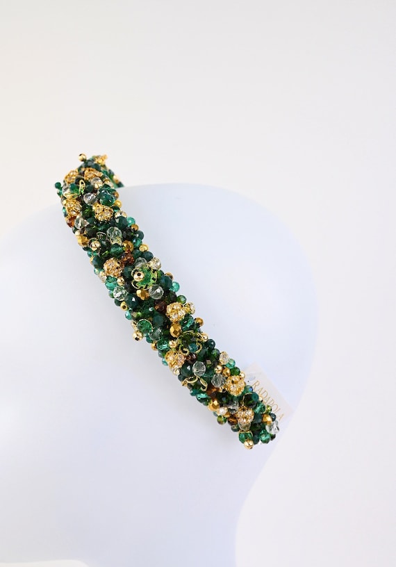 Emerald Tiara Beaded Headband for Women Gold Crystal  display picture 1