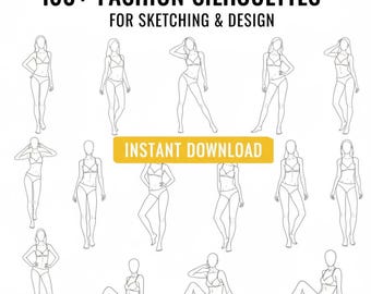 Modelli di schizzi di moda Croquis: oltre 100 sagome di figure femminili (download digitale)