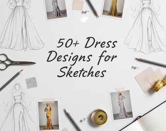 Libro da colorare con schizzi di moda per abiti di alta moda: illustrazione di design di moda (PDF e JPG)