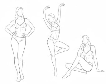 Modelli di schizzi di moda Croquis: oltre 50 sagome di figure femminili (download digitale)