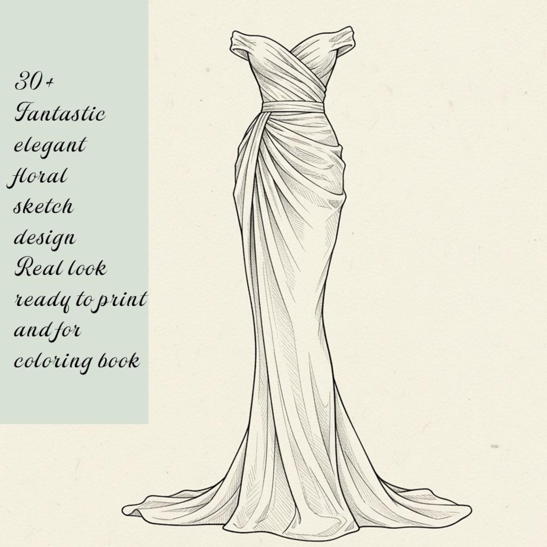 fashion designing dress design pencil sketch Couture Sketches Coloring Book: Fashion Illustration (PDF & JPG) Size:US 6 | UK 10 01-5-26 Mid-length dress Ted Baker Frock / Drawn and designed