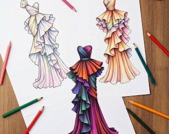 50+ schizzi di moda, illustrazioni e libri da colorare, volume 2/ Pratica di progettazione di abiti (PDF scaricabile)