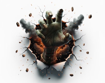 3D Zombie Hand Burst PNG: design per maglietta horror di Halloween (download digitale)
