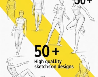 Modelli di schizzi di moda Croquis: oltre 100 sagome di figure femminili (download digitale)