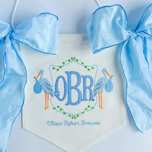 Monogrammed Baby Boy Banner, Embroidered Birth Announcement, Welcome Home Baby Banner, Hospital Door Banner, Baby Shower Gift, Crib Banner