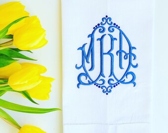 Monogrammed Linen Tea Towel, Personalized Guest Towel, Housewarming Gift