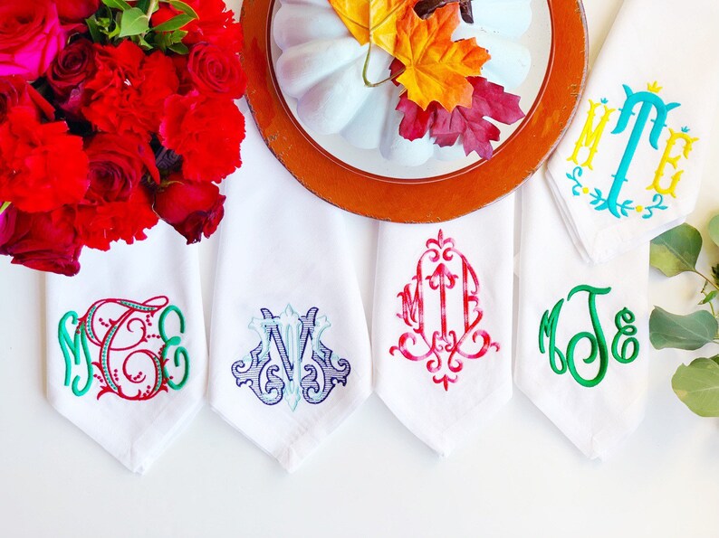 Monogrammed Dinner Napkins Embroidered Linen Napkins Etsy