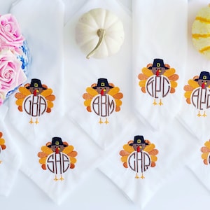 Thanksgiving Monogrammed Dinner Napkins, Embroidered Linen Napkins, Personalized Cloth Napkins, Embroidered Napkins, Custom Napkins