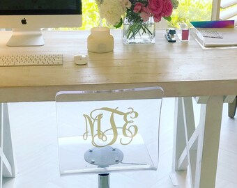 Acrylic Chair Monogram - Ghost Chair Monogram - Vinyl Chair Decal - Monogram Decal - Wedding Chair Sign - Chair Decal - Dorm - Office