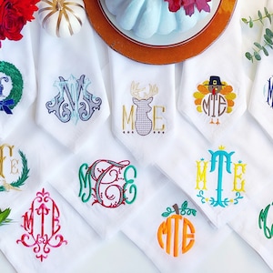 Thanksgiving Monogrammed Dinner Napkins, Embroidered Linen Napkins, Personalized Cloth Napkins, Embroidered Napkins, Custom Napkins