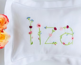 Floral Monogrammed Baby Pillow, Boudoir Baby Pillow, Personalized Baby Gift, Decorative Throw Pillow, Nursery Pillow, 11x15 Boudoir Pillow