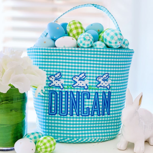 Monogrammed Easter Basket, Personalized Easter Basket, Embroidered Easter Basket, Gingham Easter Basket, Peter Rabbit