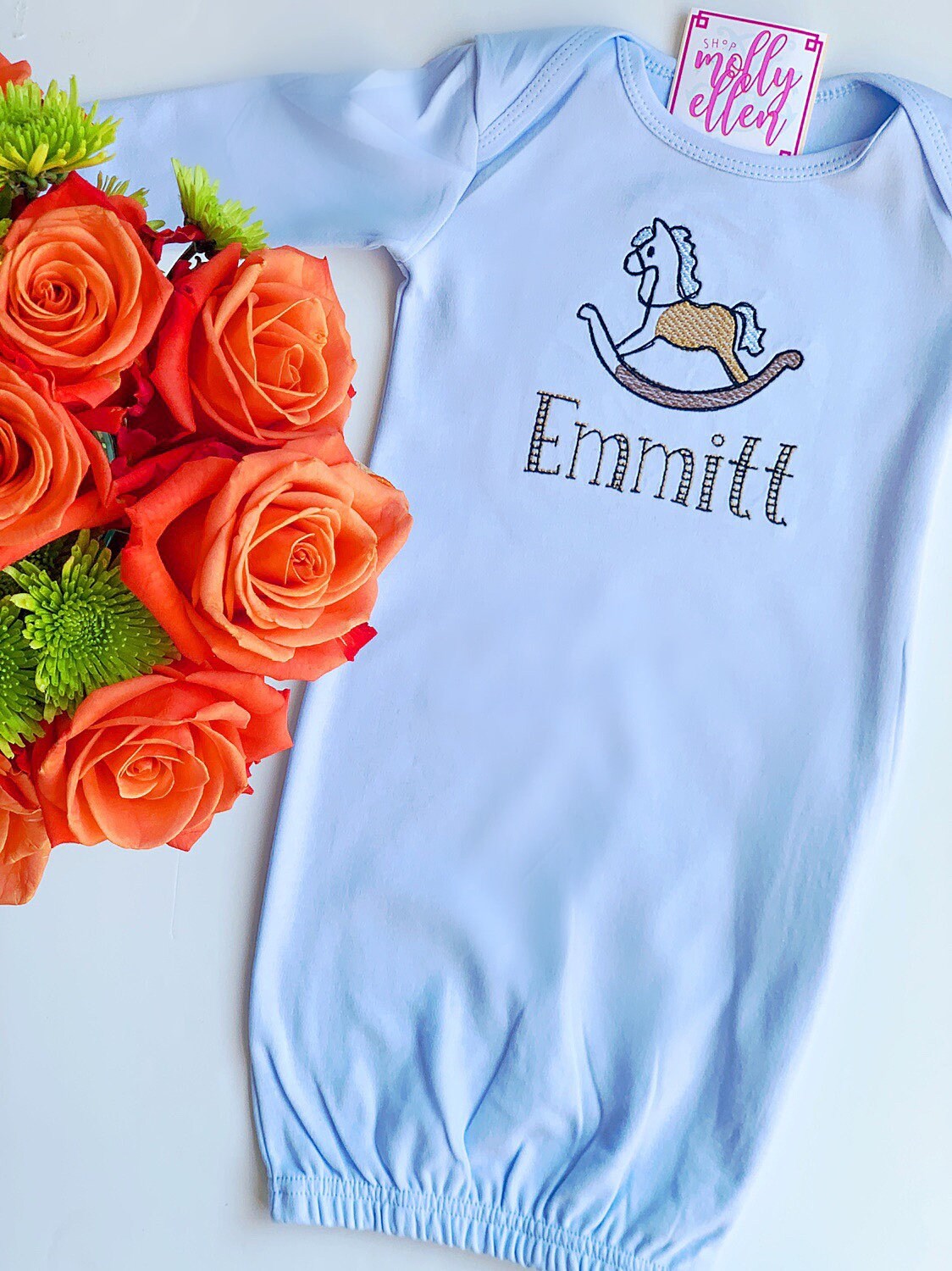 monogram newborn gown