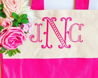 Monogrammed Tote Bag - Personalized Tote Bag - Large Canvas Monogrammed Tote Bag - Canvas Tote Beach Bag - Monogram Bridesmaid Tote Bag