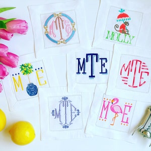 Monogrammed Cocktail Napkins, Embroidered Linen Napkins, Hostess Gift, Housewarming Gift, Wedding Gift, Gifts for Her, Personalized Gift