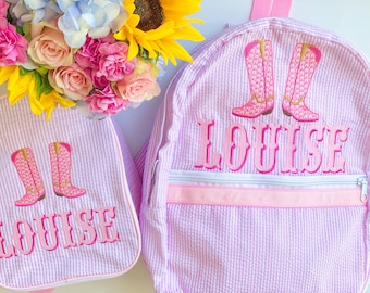 Monogrammed Seersucker Backpack and Lunchbox Set, Embroidered Backpack and Lunchbox, Back to School