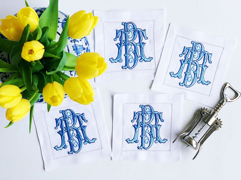 Monogram Linen Cocktail Napkin Set