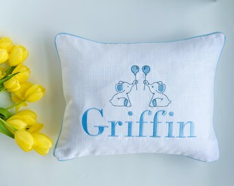 Monogrammed Pillow with Piping Trim, Boudoir Baby Pillow, Personalized Baby Gift, Decorative Throw Pillow, Embroidered Pillow