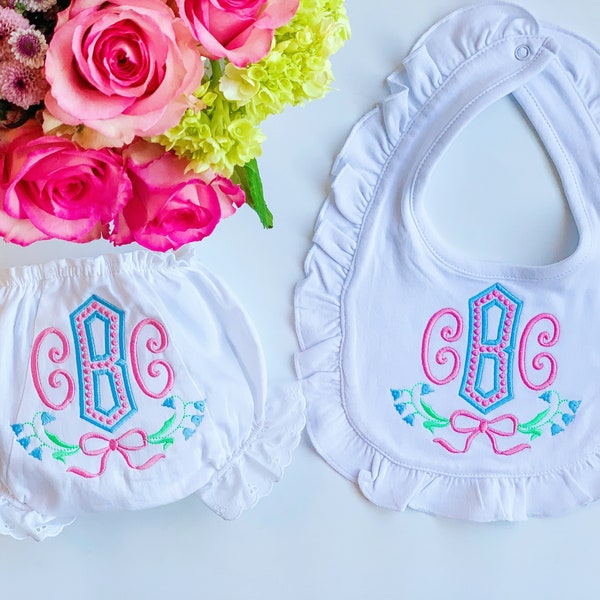 Monogrammed Bloomers, Ruffled Bloomers, Baby Girl, Personalized Diaper Covers