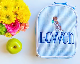 Monogrammed Seersucker Lunchbox, Seersucker Insulated Lunch Bag, Seersucker Bag, Personalized Lunch Box, Back to School