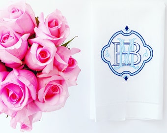 Linen Tea Towel - Monogrammed Linen Tea Towel - Embroidered Guest Towel